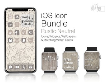 iOS  Icons Neutral Bundle -  Rustic iPhone Home Screen Aesthetic - Complete with App Icons, Widgets, Wallpapers, and Apple Watch Faces