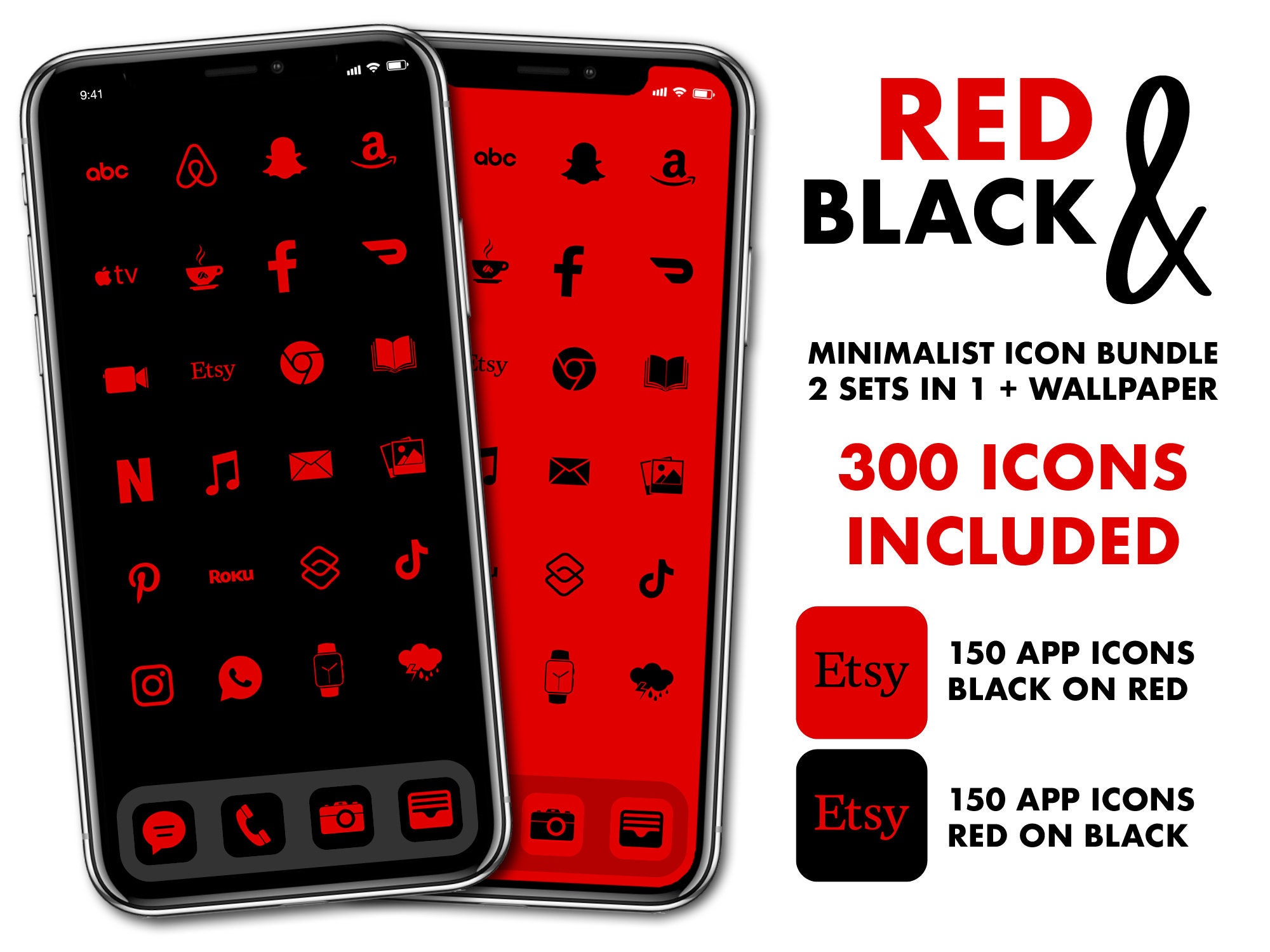 Red iOS 14 Icons 300 Red iPhone Icons Includes 2 Sets of Etsy