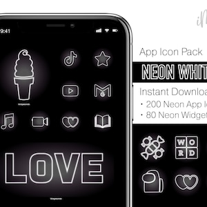 60 Black And White Neon Iphone Ios 14 App Icons Neon App Etsy