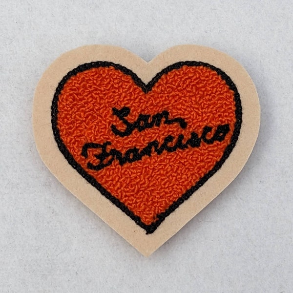 Vintage Style Chenille San Francisco Heart Patch - Sew On