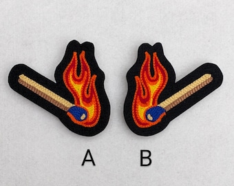 Vintage Style Chainstitch Orange Flame Burning Match Patch