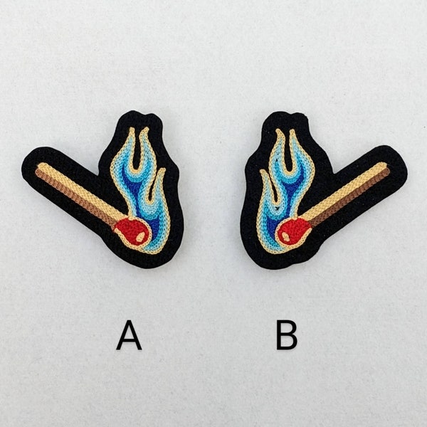 Vintage Style Chainstitch Blue Flame Burning Match Patch