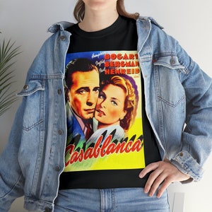 Vintage Shirt Casablanca classy old Hollywood movie poster Tee Shirt Retro vintage movie Tee Shirt For Old Hollywood movies lovers.