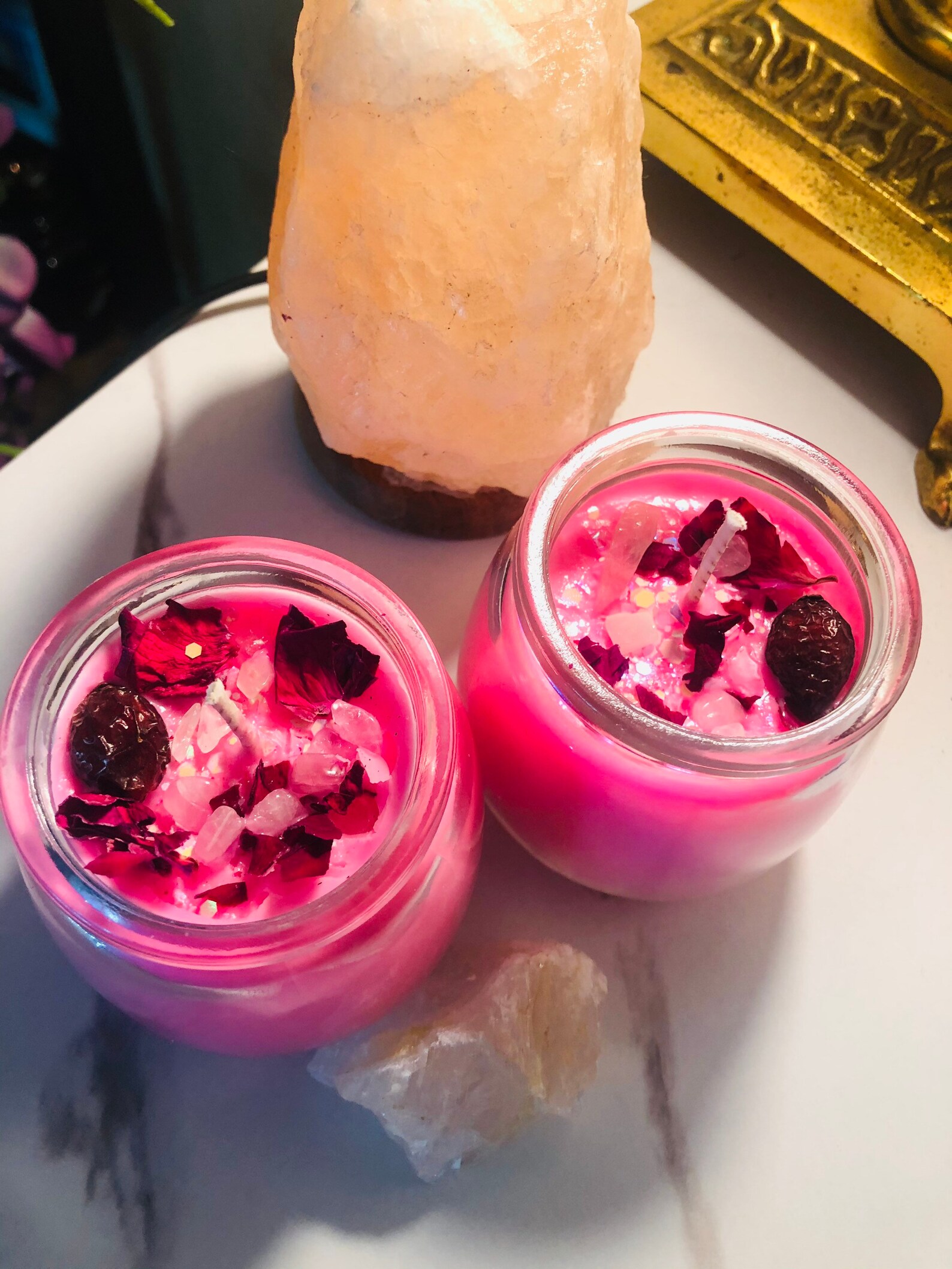 Pink Rose Quartz Candle crystal candle soy wax pink candle Etsy
