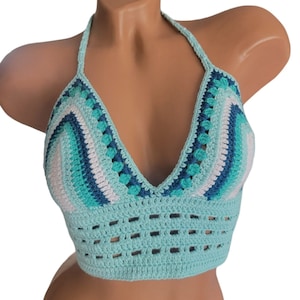 Crop top Striped, Summer Top, Crochet Bra top four colors, Retro stripe crochet crop top, Brallete summer top, Stripped beach top crochet.
