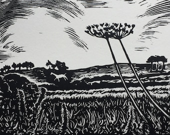 Wiltshire White Horse Original Lino Print | Cherhill Down Chalk Figure Relief print