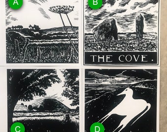 Wiltshire ancient sites 4 card pack - Cherhill Horse, Silbury Hill, Westbury Horse and Avebury Cove