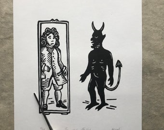 The Devil affrighted - linocut print | Limited edition
