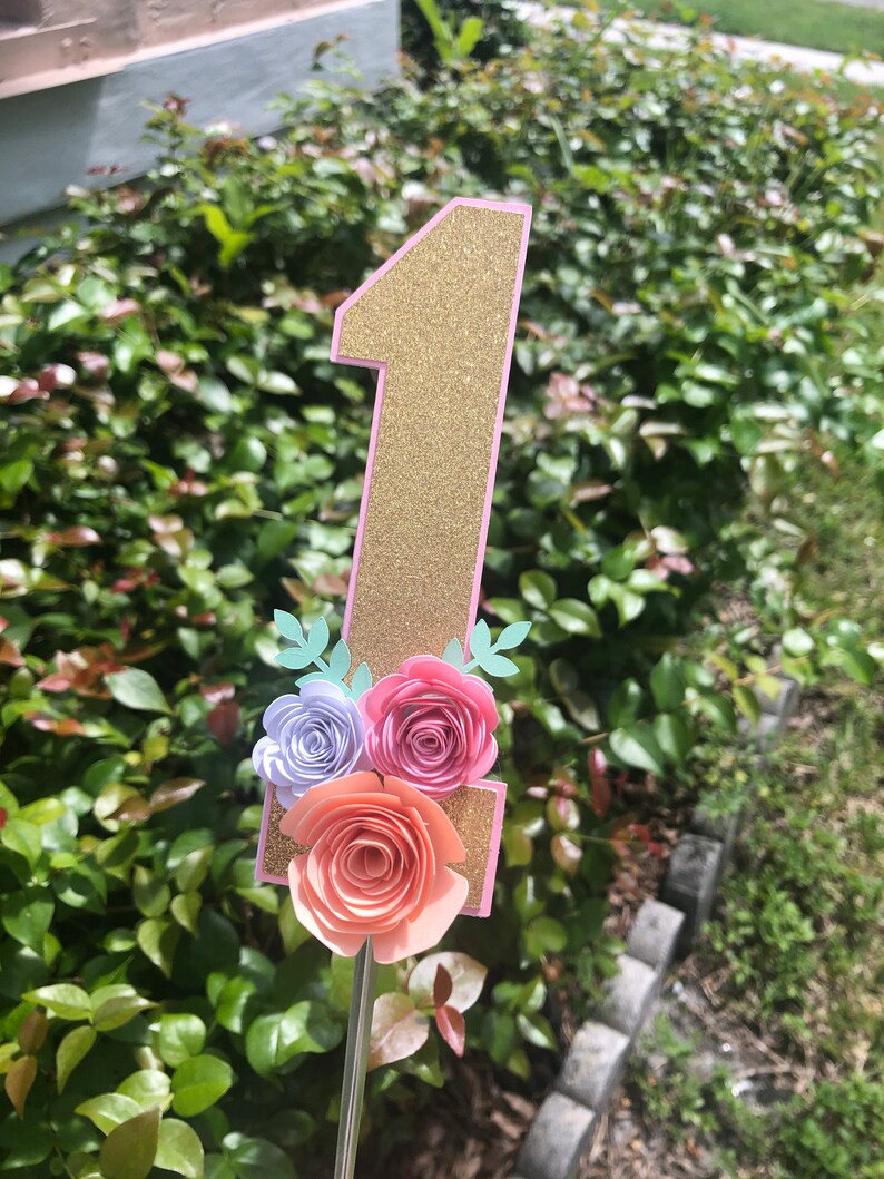 One Cake Topper One Year Old Cake Topper Floral Cake Topper Etsy