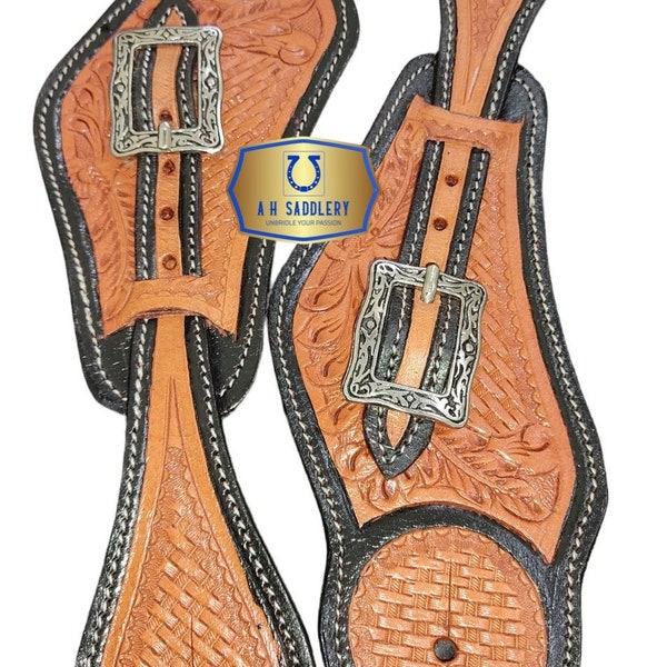 Handcrafted Leather Spur Straps with Copper Spots - Equestrian Accessories