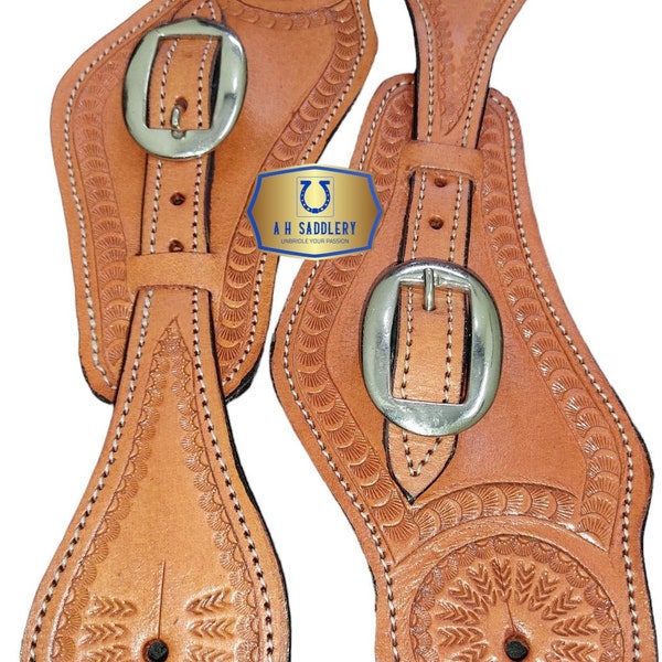 Handcrafted Leather Spur Straps with Copper Spots - Equestrian Accessories