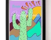 Texas Cactus Art Hand-Made, Home Decoration, Printable Download
