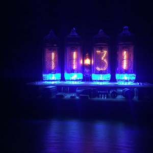 Nixie tube clock in14 Blue 4 tube , Christmas gift, nixie clock , nixie gift,Handmade