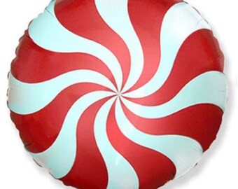 Palloncino a spirale rosso e bianco alla menta piperita - Palloncino di caramelle - Palloncini Candyland - Palloncino alla menta piperita - Palloncino rosso e bianco