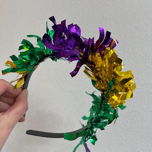 Mardi Gras Color Blocked Headband - Tinsel Headband - Purple Green and Gold Headband - Shimmer Mardi Gras Headpiece - Mardi Gras Hat