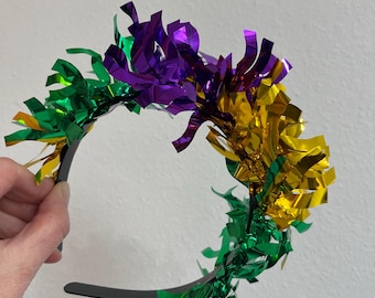 Mardi Gras Color Blocked Headband - Tinsel Headband - Purple Green and Gold Headband - Shimmer Mardi Gras Headpiece - Mardi Gras Hat