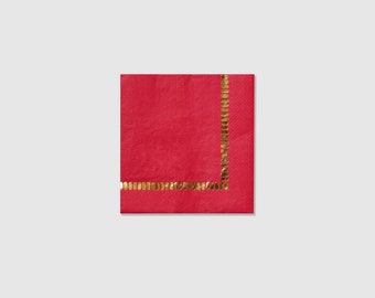 Dark Red Brushstroke Napkins - Red and Gold Cocktail Napkins - Valentine&#39;s Napkins