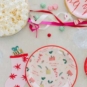 Kousservetten - Kerstservetten - Gastendoekje - Feestservetten - Roze en rode kerstservetten - Roze winter - Cookie Exchange Party