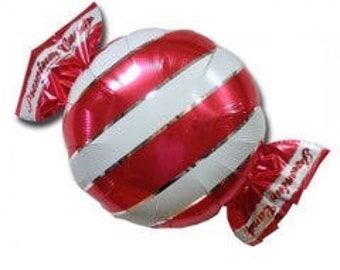 Palloncino di caramelle alla menta piperita rosso e bianco - Palloncino di caramelle con involucro - Palloncini Candyland - Palloncino di caramelle alla menta piperita - Palloncino rosso e bianco