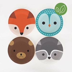 Mini Woodland Animals Paper Plates - Eco Friendly - Owl Plate - Fox Plate - Raccoon Plate - Bear Plate