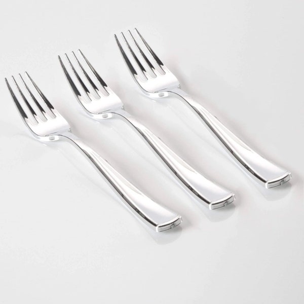 Silver Forks - Classic Design Silver Forks- Silver Tablescape - Dinner Forks - Plastic Forks - Disposable Forks - Mothers Day Gift