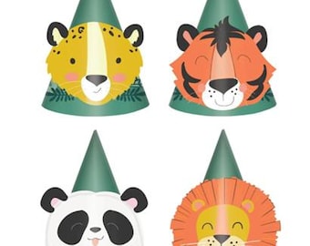 Jungle Party Hats - Cheetah Party Hats - Panda Party Hats - Lion Party Hats - Tiger Party Hats - Jungle Party Favor