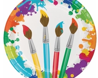 Paint Party Teller - Kunst Party Teller - Regenbogen Teller - Regenbogen Party - Color Me Happy Party - Candyland Party - Splatter Paint Party