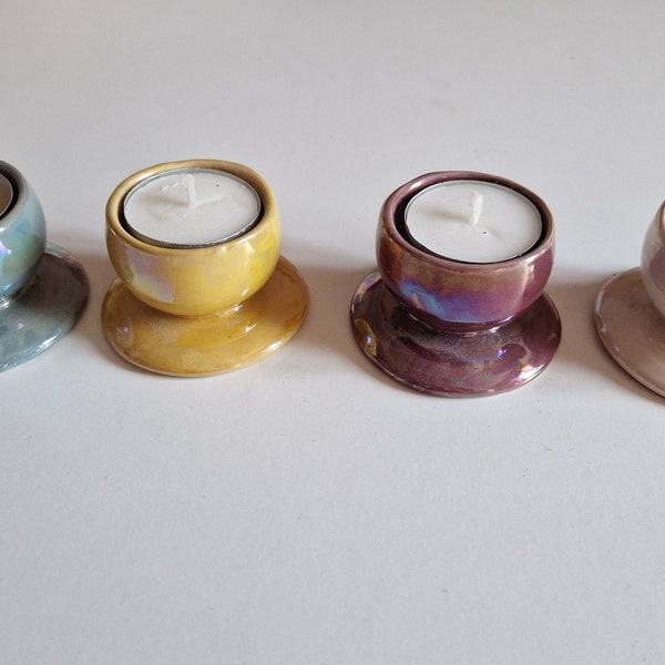 4 porte bougies en poterie émaillée creuse, objet vintage