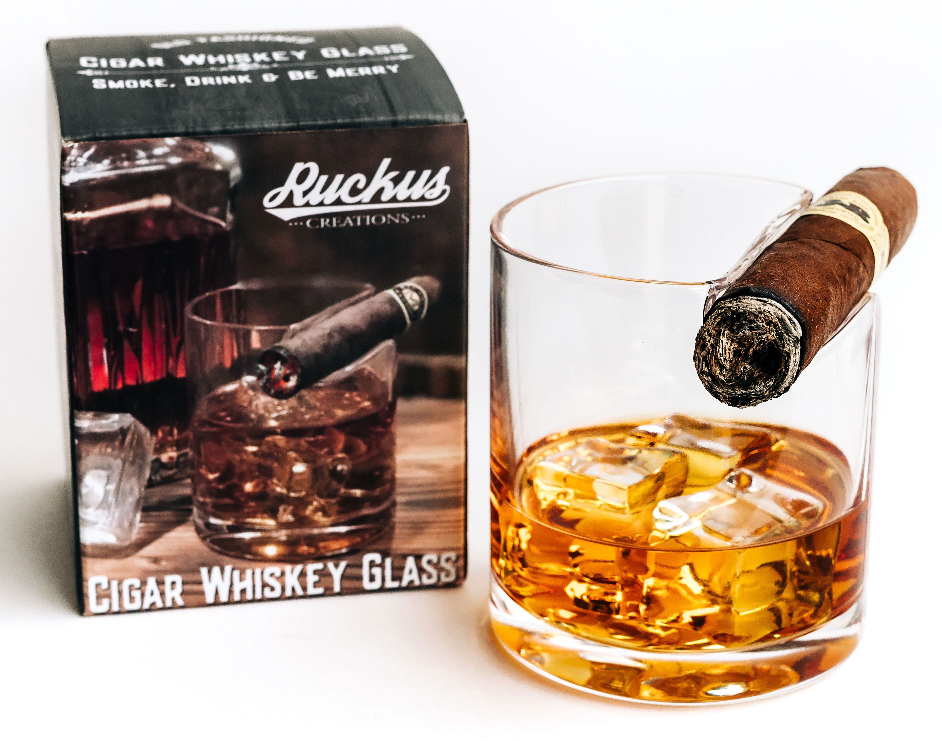 Corkcicle Cigar Glass Premium Double Old Fashioned Handmade Whiskey  Drinking Glass with Built in Cigar Holder, 9 oz, Handcrafted, Durable,  Holiday