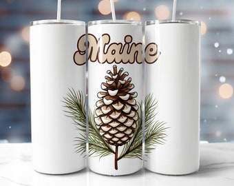 Maine White pine cone and tassel State Flower Watercolor Seamless 20oz Skinny Straight Tumbler Wrap Sublimation PNG 9.2 x 8.3” Digital ONLY
