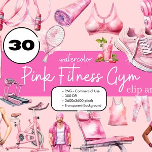 Pink Fitness Watercolour Clipart, 22 Transparent PNG 300 Dpi Cute Gym  Equipment, Pastel Exercise, Workout, Digital Download, Commercial Use 