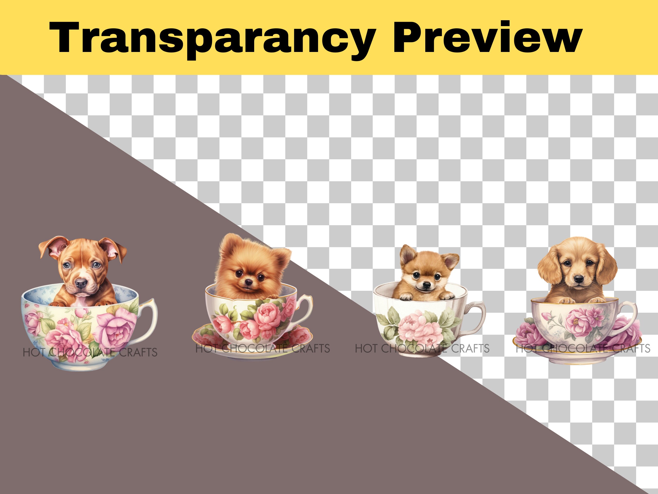 31 Teacup Puppies Dogs Watercolor Clipart PNG Sublimation Bundle ...
