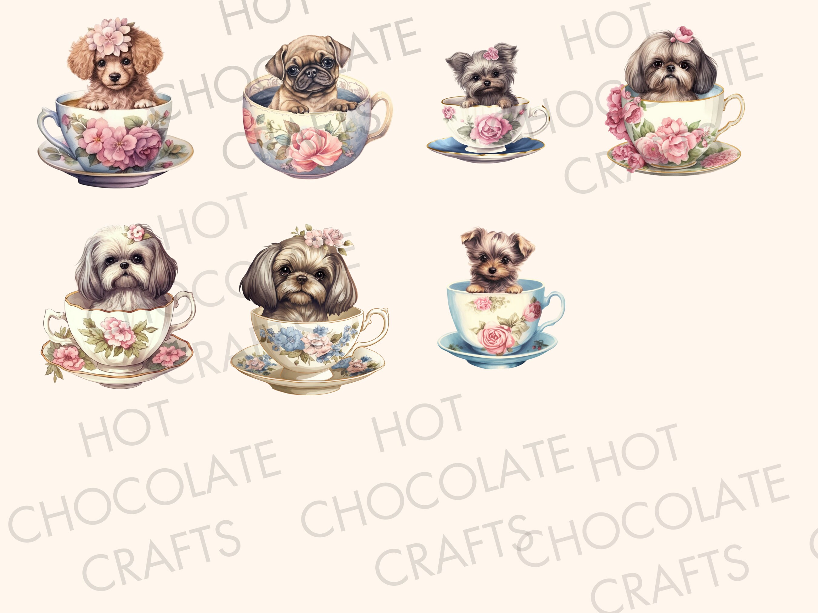 31 Teacup Puppies Dogs Watercolor Clipart PNG Sublimation Bundle ...