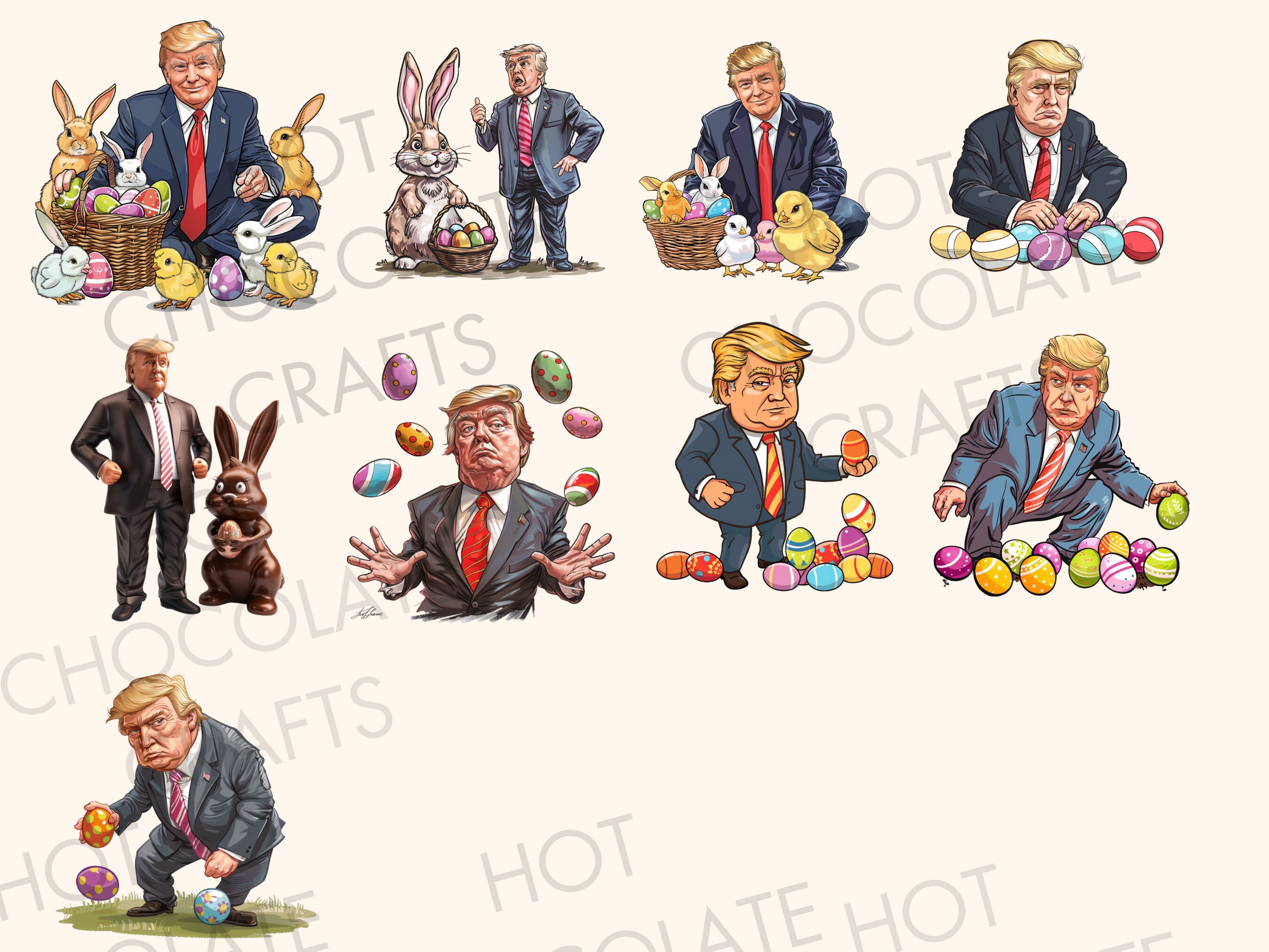 21 Easter Donald Trump Watercolor Clipart Bundle, PNG Sublimation ...