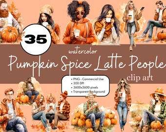 Pumpkin Spice Latte Watercolor Clipart Bundle (PNG)