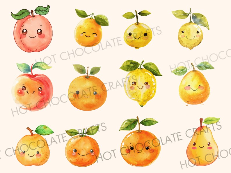 40 Kawaii Fruit Watercolor Clipart Sublimation Bundle PNG Commercial ...