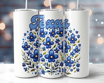 Texas Bluebonnet Tumbler Wrap, Watercolor State Flower (Digital PNG)