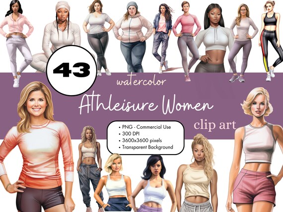 43 Athleisure Casual Fashion Women Watercolor Clipart Sublimation Bundle PNG Commercial Use Graphics Digital Women Workout Gym Girls