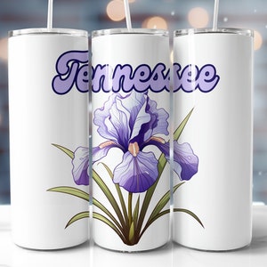 Tennessee Iris Purple State Flower Watercolor Seamless 20oz Skinny Straight Tumbler Wrap Sublimation PNG 9.2 x 8.3” Digital Flower