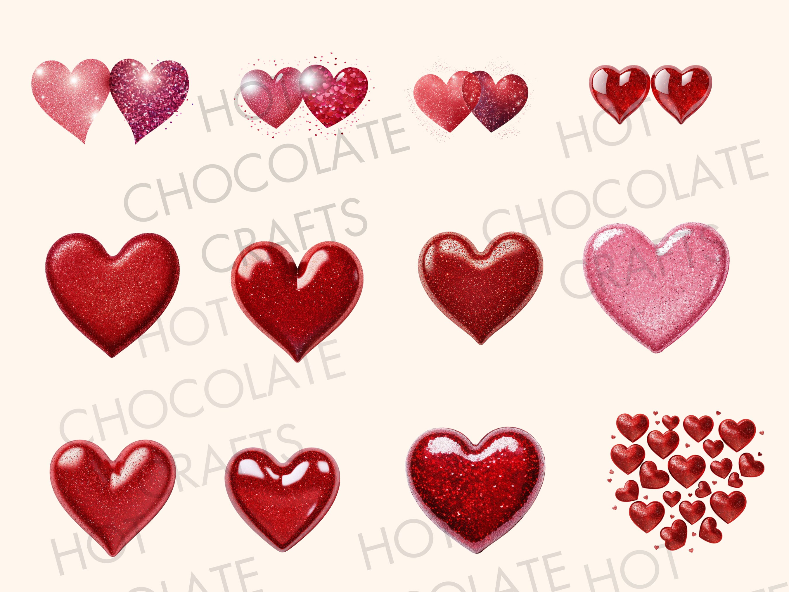30 Glitter Hearts Valentine's Day Clipart PNG Sublimation Bundle ...