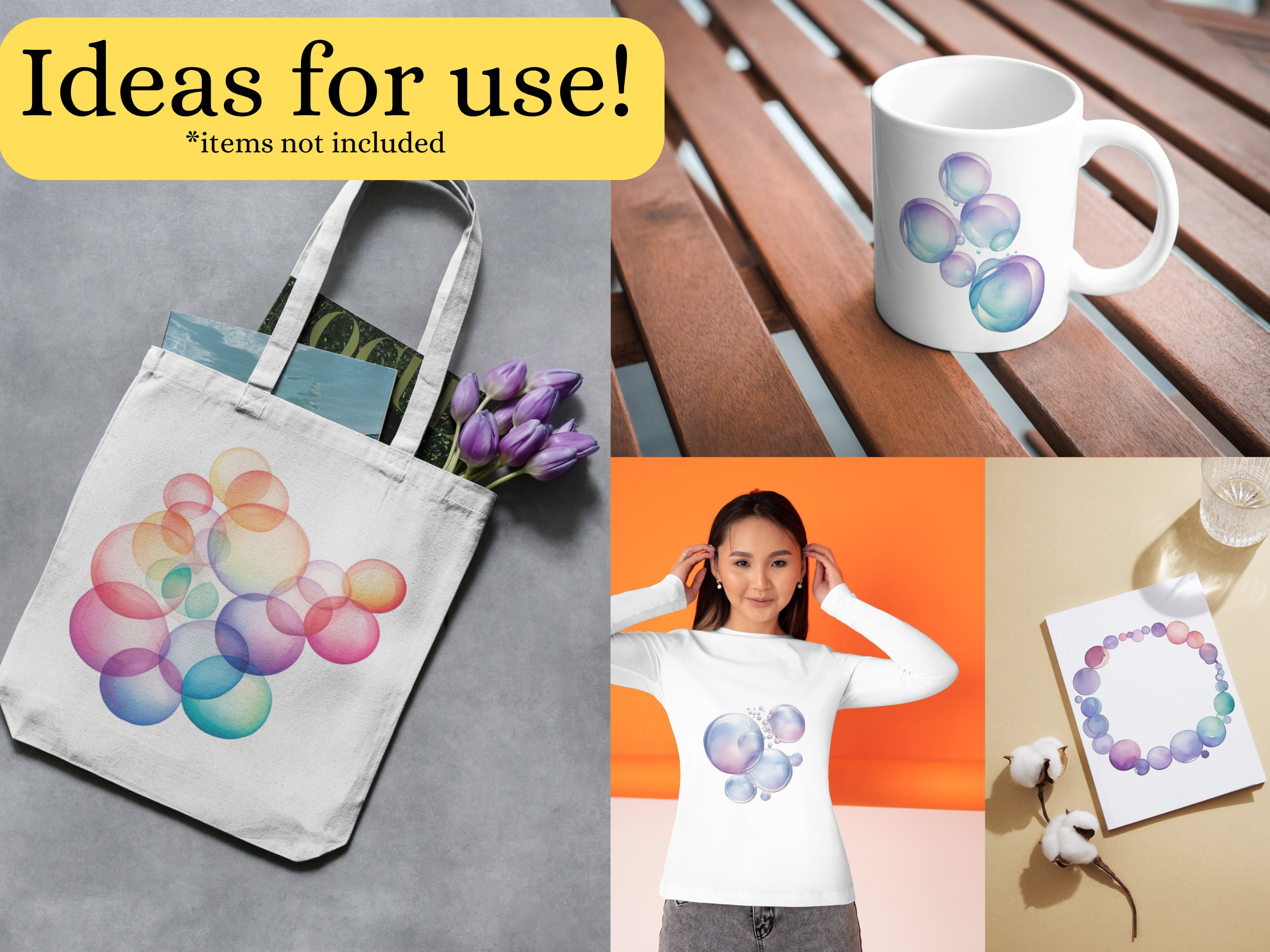 15 Iridescent Bubbles Watercolor Clipart Sublimation Bundle PNG ...