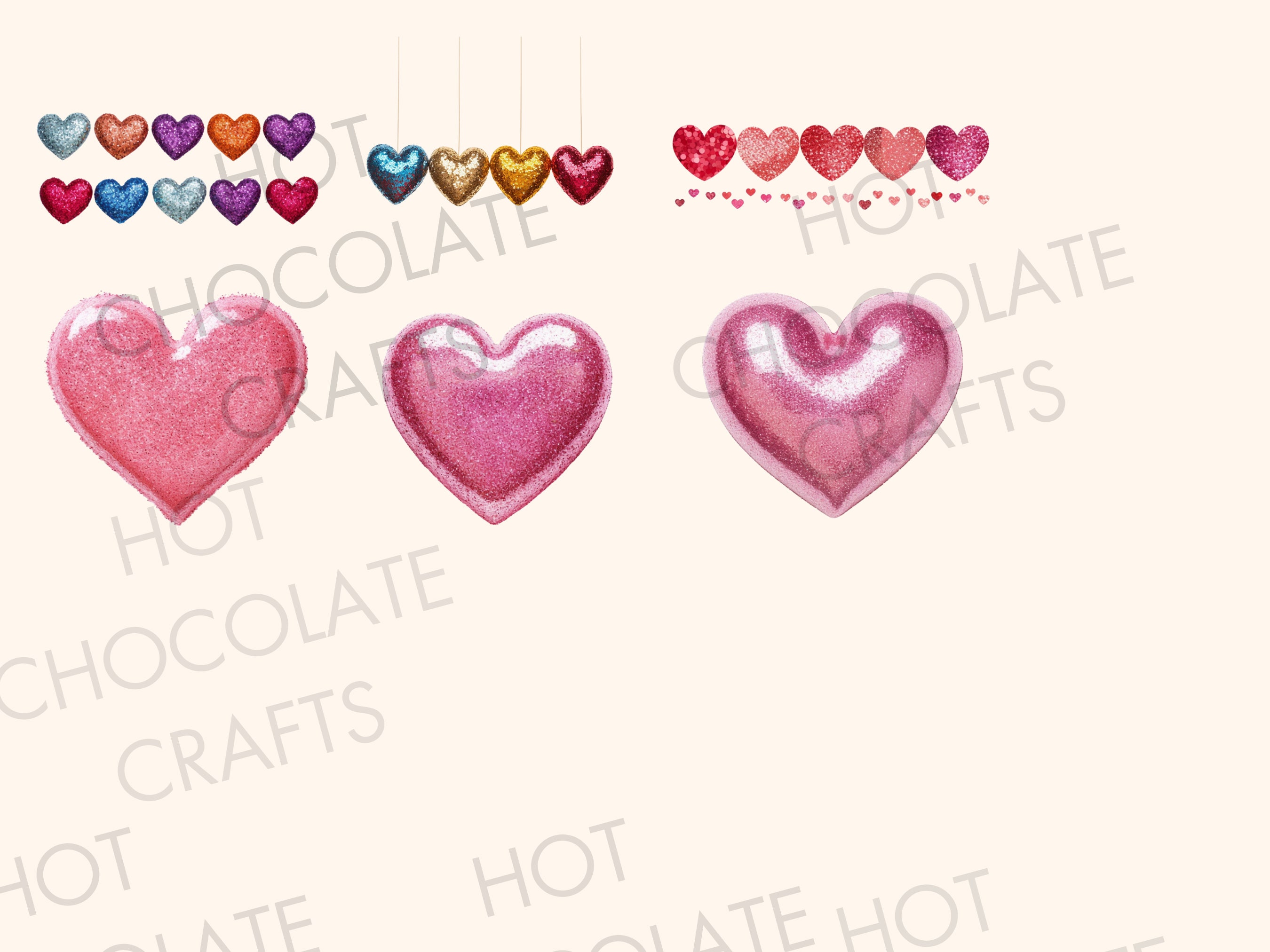 30 Glitter Hearts Valentine's Day Clipart PNG Sublimation Bundle ...