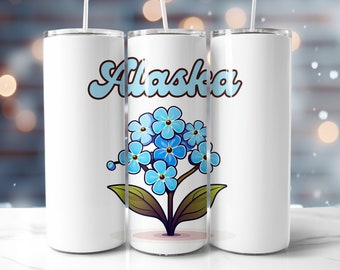 Alaska Forget-Me-Not Blue State Flower Watercolor Seamless 20oz Skinny Straight Tumbler Wrap Sublimation PNG 9.2 x 8.3” Digital ONLY