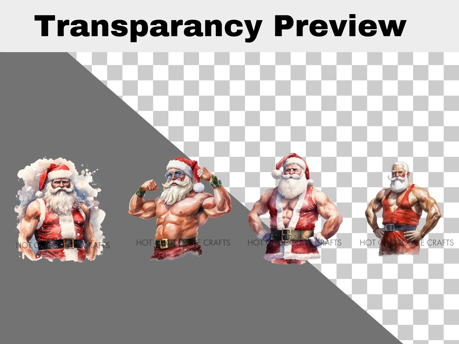 17 Bodybuilder Buff Santa Claus Watercolor Clipart Sublimation Bundle ...
