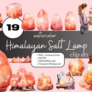 19 Himalayan Salt Lamp Watercolor Clipart PNG Sublimation Bundle Commercial Use Graphics Cozy Aromatherapy Rock Digital Clip Art