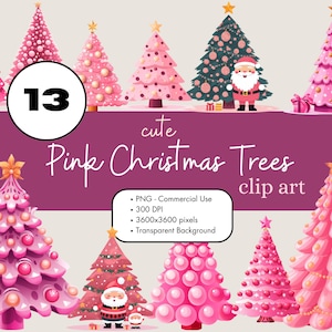 13 Pink Christmas Trees Clipart Sublimation Bundle PNG Commercial Use Graphics Elegant Holiday Winter Pastel Cute Digital Clip Art