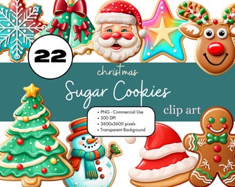 22 Weihnachten Zuckerplätzchen Clipart Sublimation Bundle PNG Kommerzielle Nutzung Grafiken Santa Rentier Digital POD Einladungen Clip Art Aufkleber