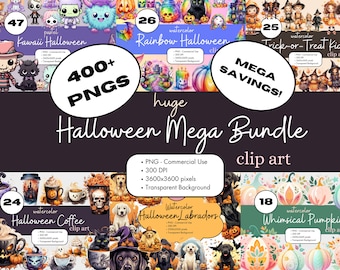 400+ Halloween Mega Bundle Clipart Sublimation Bundle PNG Commercial Use Huge Graphics Witches Cute Watercolor Kawaii Transparent Clip Art