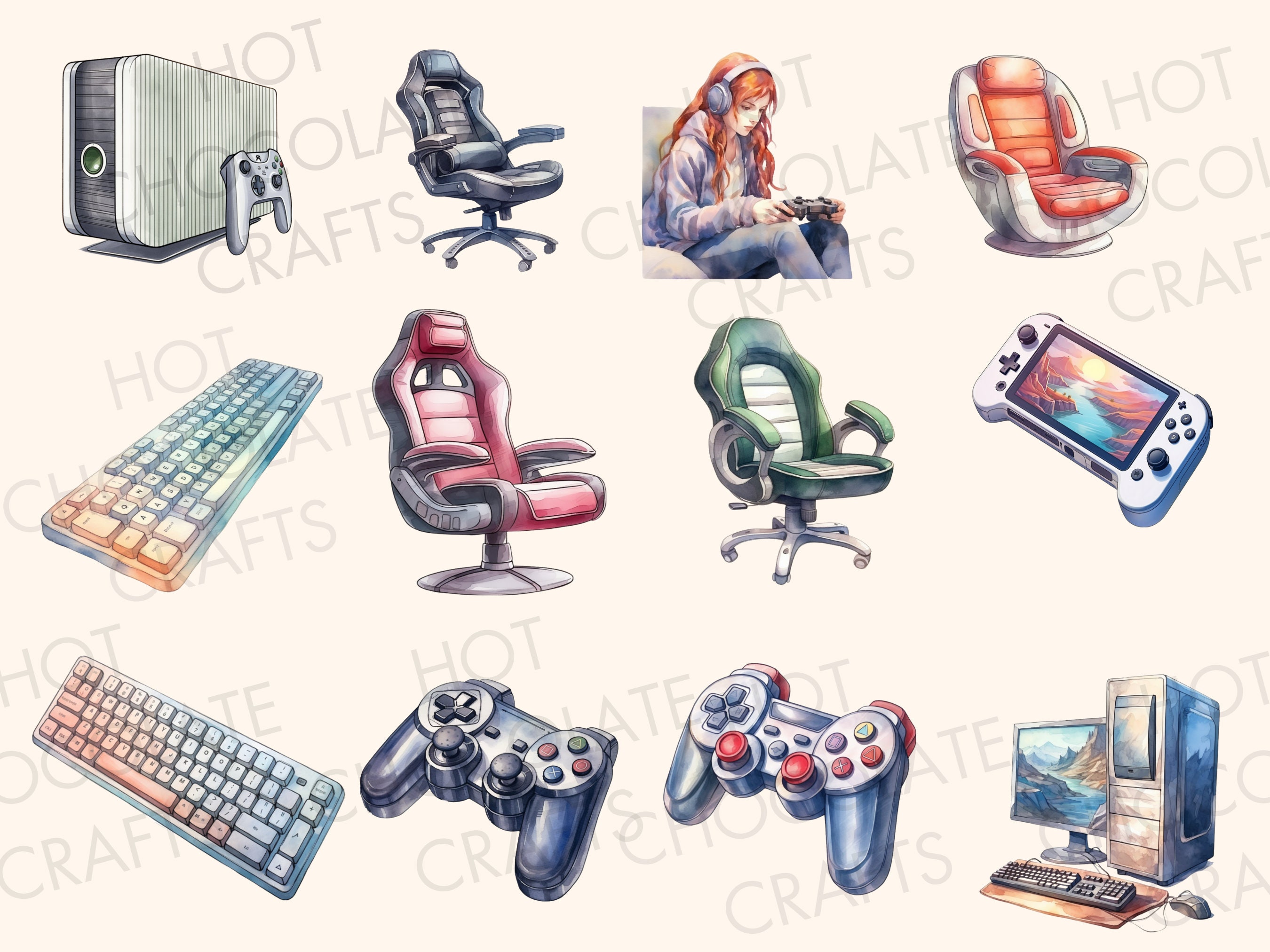 35 Video Game Watercolor Clipart Sublimation Bundle PNG Commercial Use ...