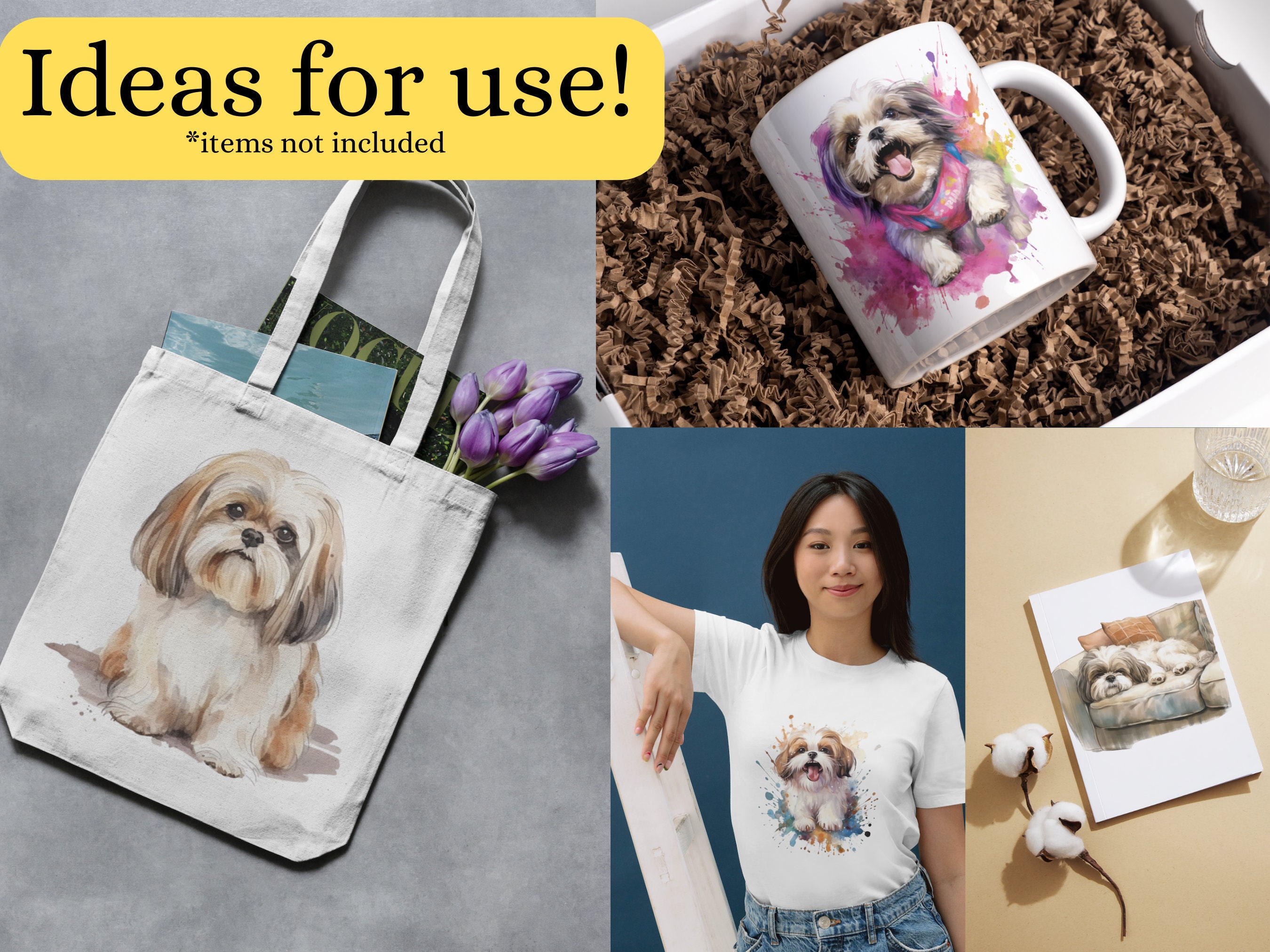 21 Shih Tzu Dogs Watercolor Clipart PNG Sublimation Bundle Commercial ...